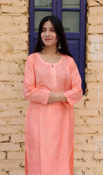 将图像加载到图库查看器中， Heena Women&#39;s Lucknowi Handcrafted Raw Silk Chikankari Kurti - HONC0177298
