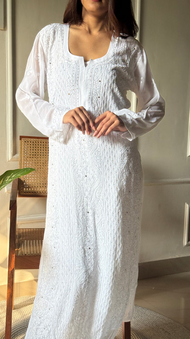 Women's Lakhnavi Handcrafted Viscose Georgette Chikankari Kurti - HONC0268923