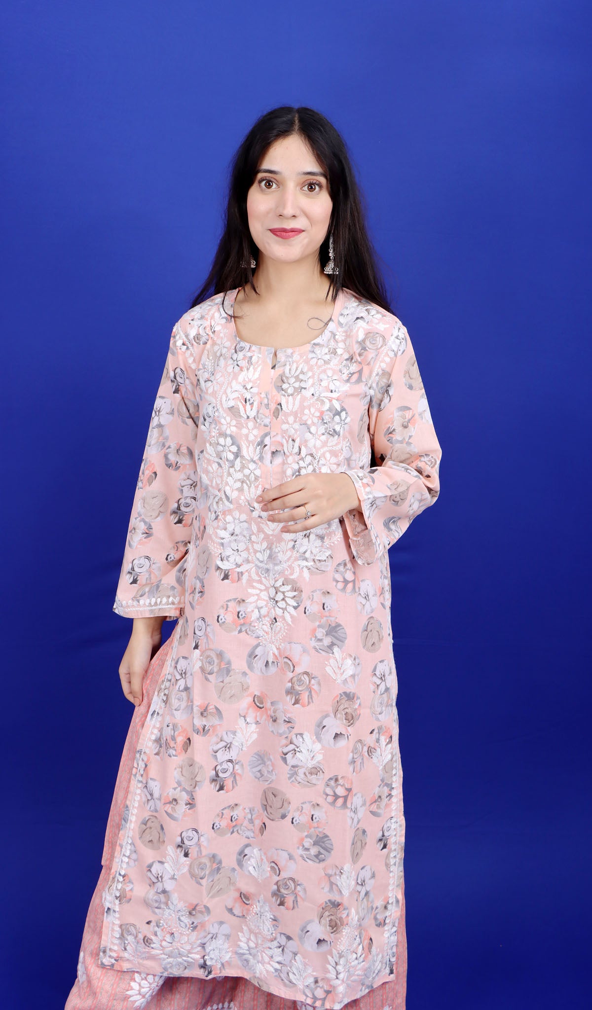 Women's Lakhnavi Handcrafted Cotton Chikankari Kurta And Palazzo Set - HONC0191175