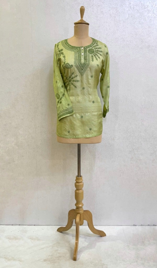 Women's Lakhnavi Handcrafted Tussar Silk Chikankari Top - NC048697