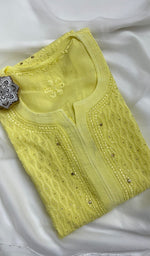 Load image into Gallery viewer, Women&#39;s Lakhnavi Handcrafted Viscose Georgette Chikankari Kurti - HONC079106
