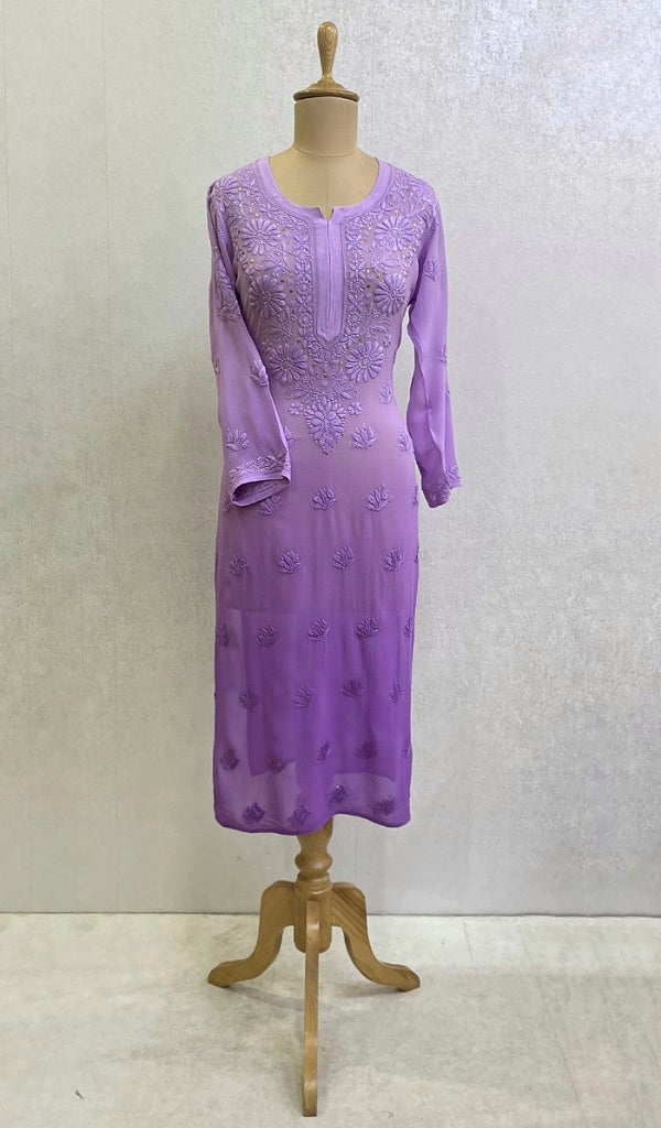 Women's Lakhnavi Handcrafted Viscose Georgette Chikankari Kurti - HONC0105307