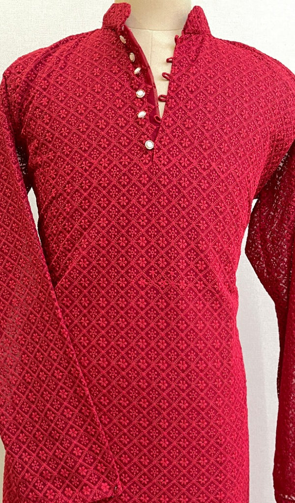 Men's Faux-Georgette Hakoba Kurta - HONC0261819