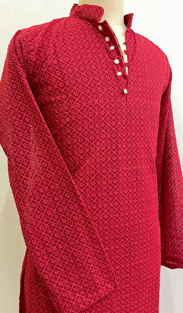 Men's Faux-Georgette Hakoba Kurta - HONC0261819