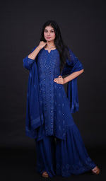 将图像加载到图库查看器中， Shamya Women&#39;s Lucknowi Handcrafted Viscose Georgette Chikankari Kurta Palazzo With Dupatta Set - HONC0138969
