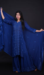 将图像加载到图库查看器中， Shamya Women&#39;s Lucknowi Handcrafted Viscose Georgette Chikankari Kurta Palazzo With Dupatta Set - HONC0138969
