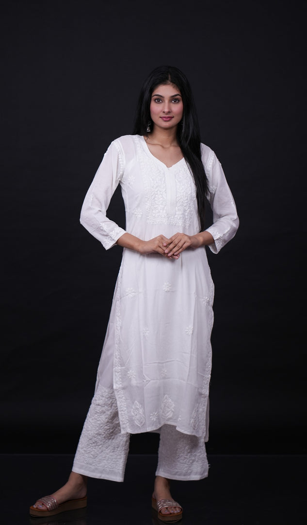 Women's Lucknowi Handcrafted Modal Cotton Chikankari Kurti - HONC0162013