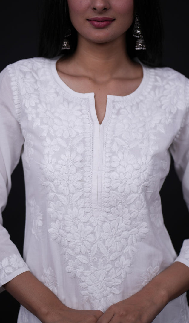 Women's Lucknowi Handcrafted Mul Cotton Chikankari Kurti- HONC0158955