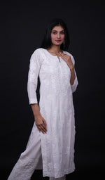 Load image into Gallery viewer, Women&#39;s Lucknowi Handcrafted Mul Cotton Chikankari Kurti- HONC0158955
