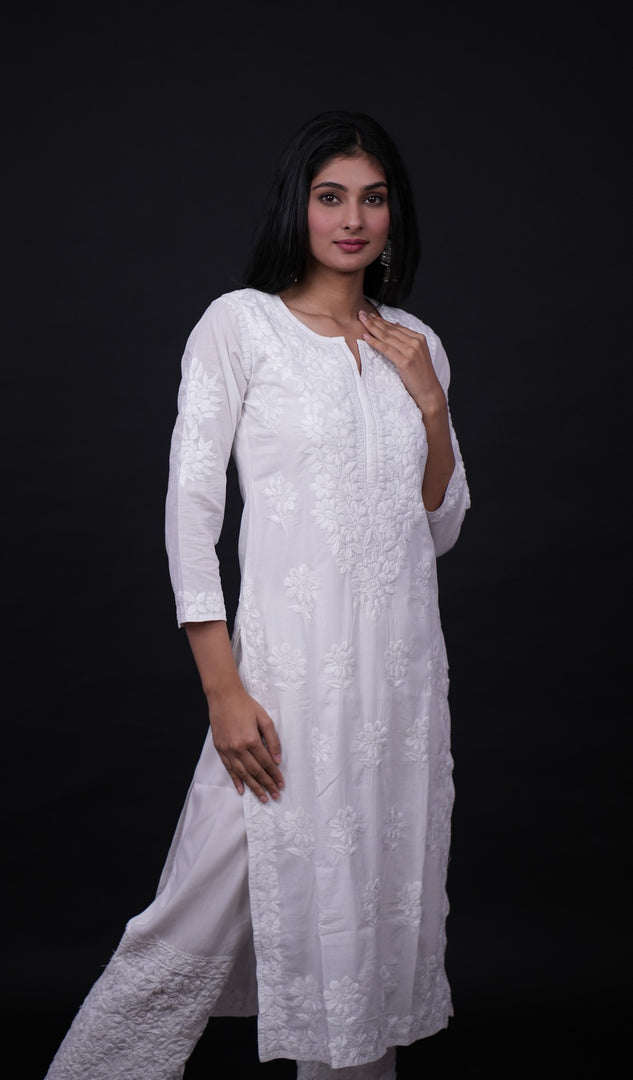 Women's Lucknowi Handcrafted Mul Cotton Chikankari Kurti- HONC0158955