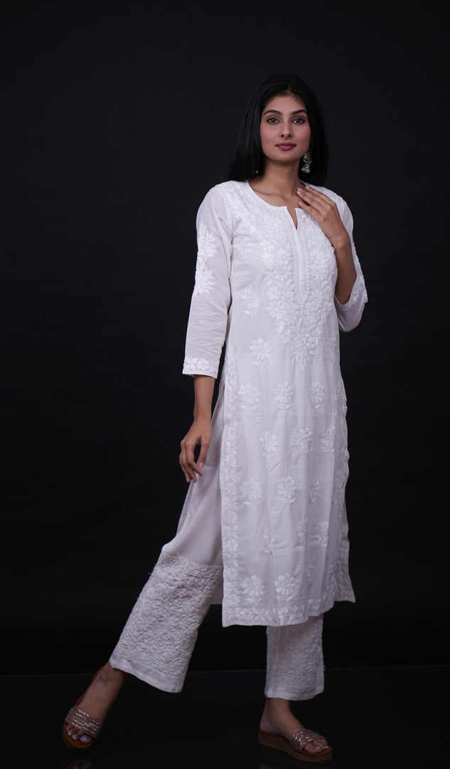 Women's Lucknowi Handcrafted Mul Cotton Chikankari Kurti- HONC0158955