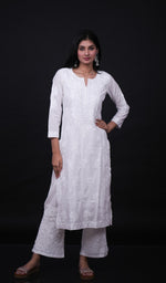 Load image into Gallery viewer, Women&#39;s Lucknowi Handcrafted Mul Cotton Chikankari Kurti- HONC0158955
