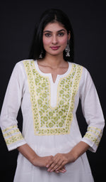 Load image into Gallery viewer, Huma Women&#39;s Lucknowi Handcrafted Cotton Chikankari Kurti - HONC0160413
