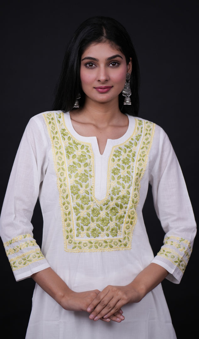 Huma Women's Lucknowi Handcrafted Cotton Chikankari Kurti - HONC0160413