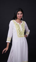 Load image into Gallery viewer, Huma Women&#39;s Lucknowi Handcrafted Cotton Chikankari Kurti - HONC0160413
