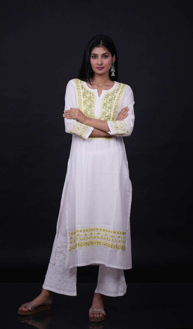 Huma Women's Lucknowi Handcrafted Cotton Chikankari Kurti - HONC0160413