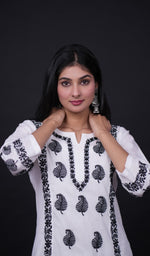将图像加载到图库查看器中， Pakeezah Women&#39;s Lucknowi Handcrafted Cotton Chikankari Kurti - HONC0171316
