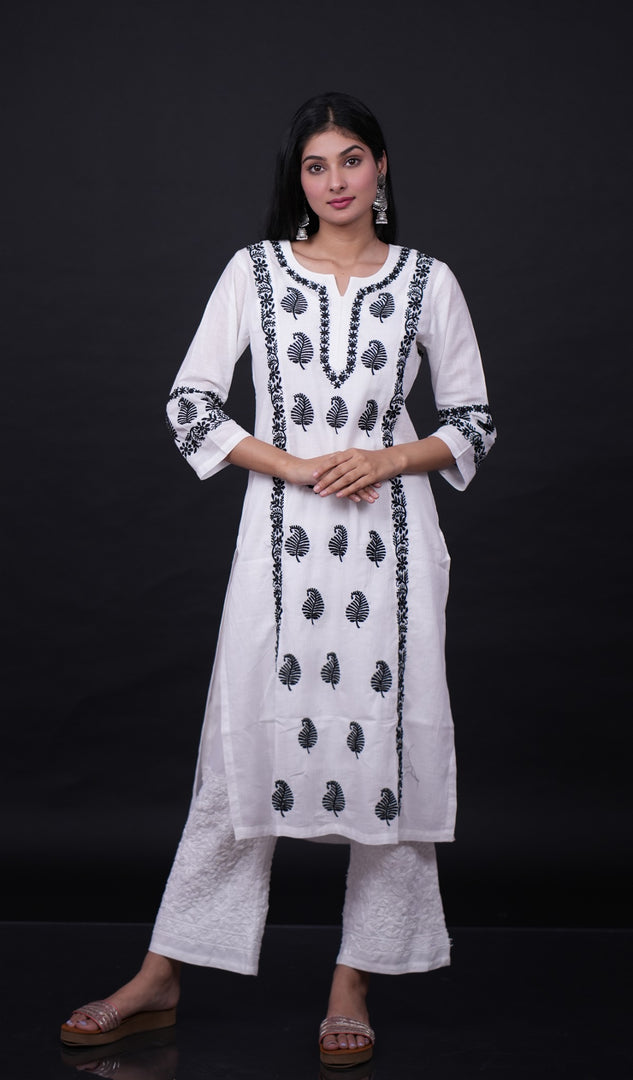 Pakeezah Women's Lucknowi Handcrafted Cotton Chikankari Kurti - HONC0171316