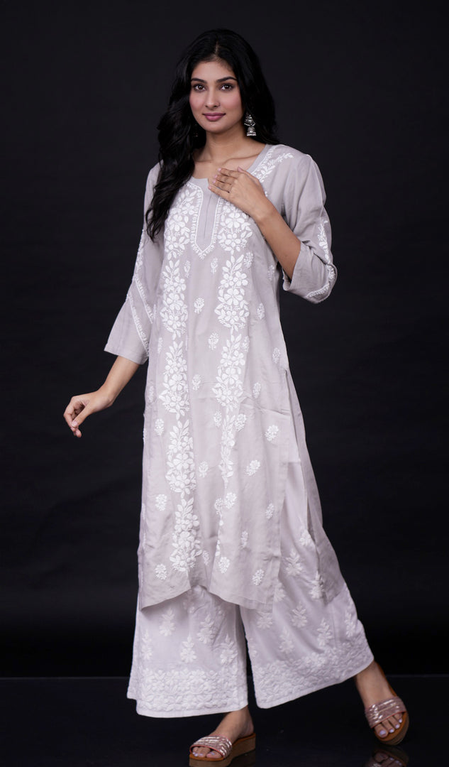 Anum Women's Lucknowi Handcrafted Modal Cotton Chikankari Kurti - HONC0179055