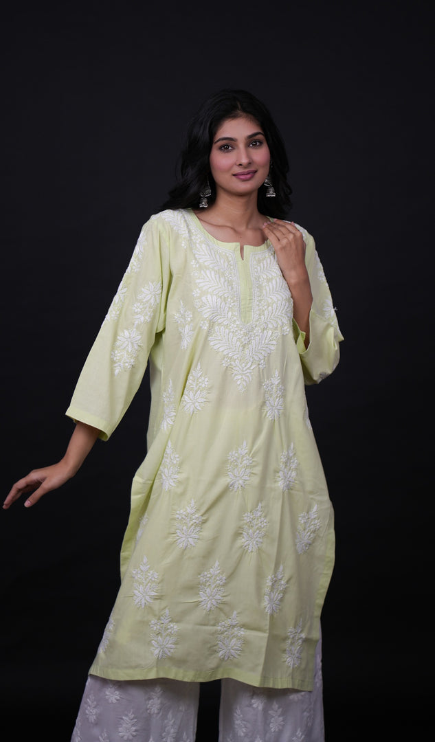 Aarzu Women's Lucknowi Handcrafted Cotton Chikankari Kurti- HONC0138240