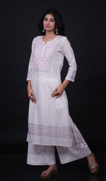 Load image into Gallery viewer, Huma Women&#39;s Lucknowi Handcrafted Cotton Chikankari Kurti - HONC0111051
