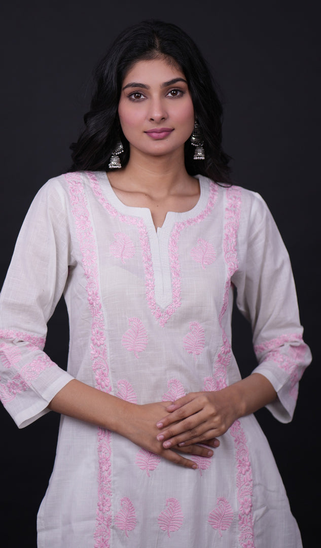 Pakeezah Women's Lucknowi Handcrafted Cotton Chikankari Kurti - HONC0171274