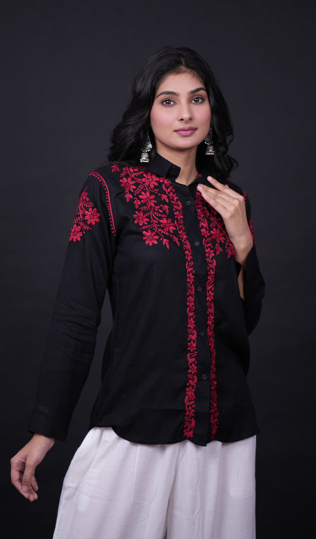 Women's Lakhnavi Handcrafted Modal Cotton Chikankari Top - HONC0171906