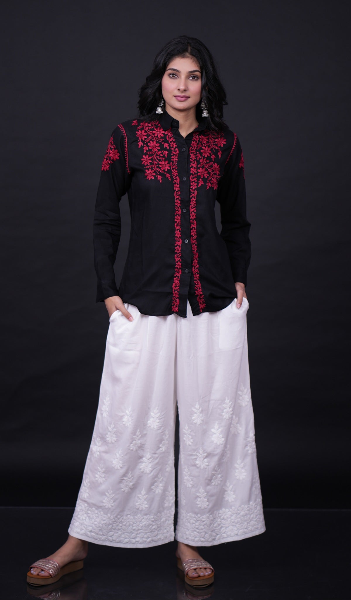 Women's Lakhnavi Handcrafted Modal Cotton Chikankari Top - HONC0171921