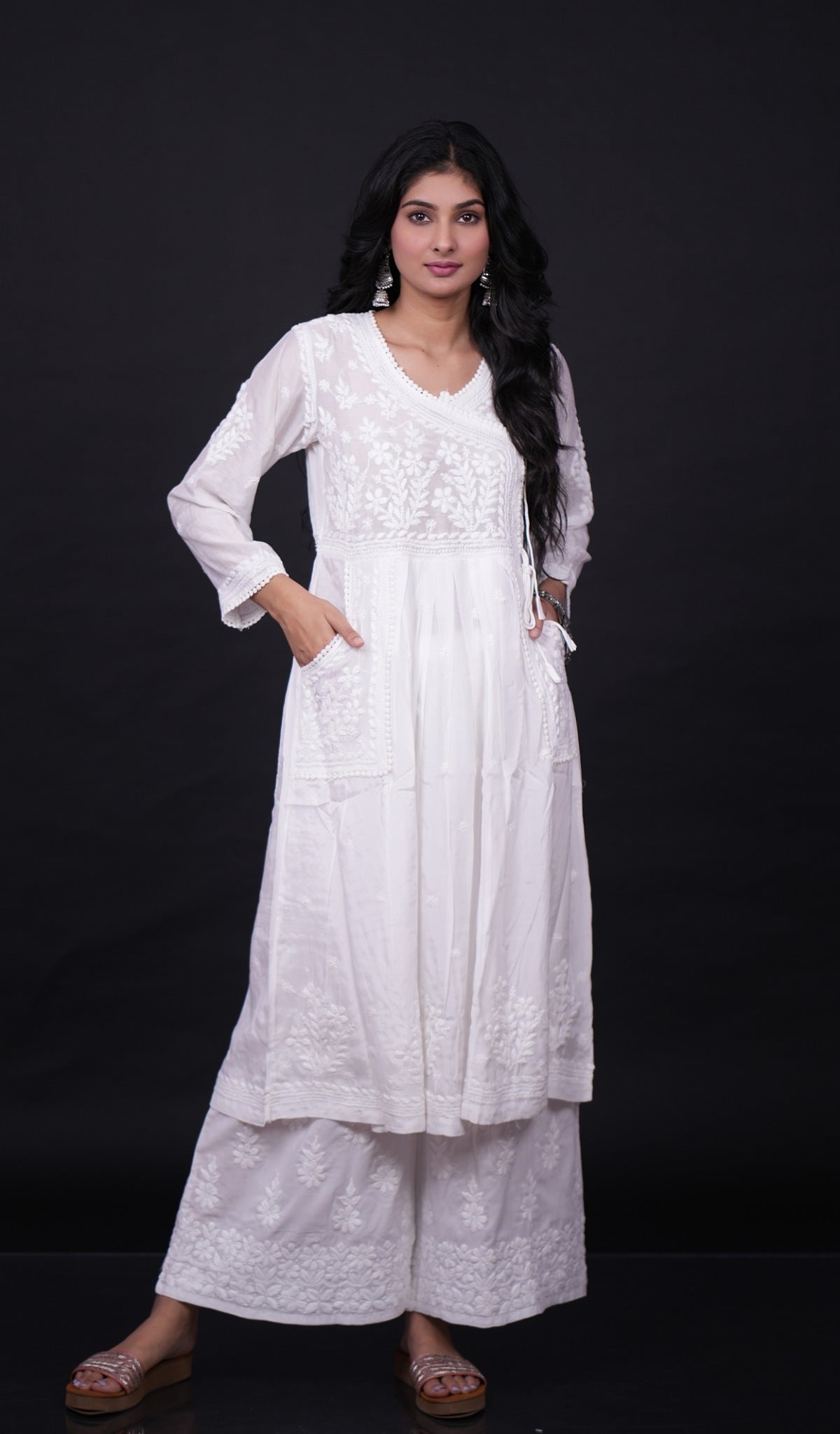 White & Blue Pure Cotton A-Line Kurta Salwar With – Ahika