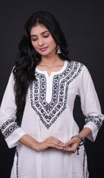 Load image into Gallery viewer, Women&#39;s Lucknowi Handcrafted Cotton Chikankari Kurti- HONC0171399