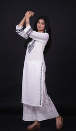Load image into Gallery viewer, Women&#39;s Lucknowi Handcrafted Cotton Chikankari Kurti- HONC0171399