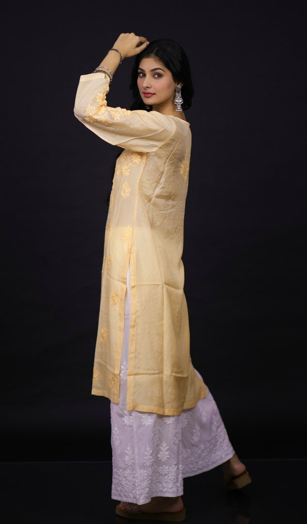 Zainab Women's Lucknowi Handcrafted Muslin Chikankari Kurti -HONC0163086