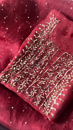 Load image into Gallery viewer, Marifa Women&#39;s Lakhnavi Handcrafted Pure Organza Chikankari Unstitched Kurta And Dupatta Set- HONC0255859
