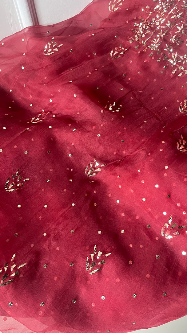 Marifa Women's Lakhnavi Handcrafted Pure Organza Chikankari Unstitched Kurta And Dupatta Set- HONC0255859