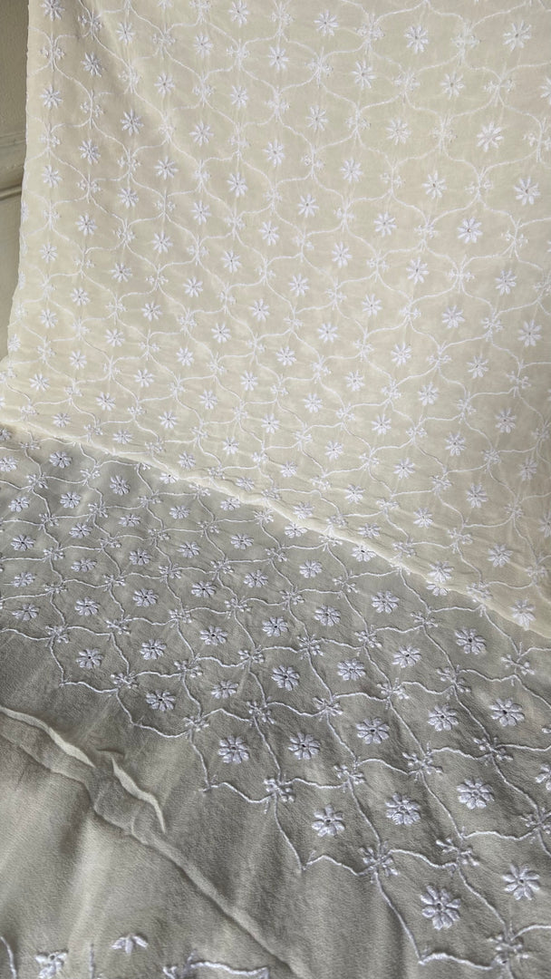 Lucknowi Handcrafted Pure Silk Georgette Chikankari Unstitched Men's Kurta Fabric - HONC0333624