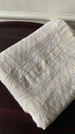 Load image into Gallery viewer, Lucknowi Handcrafted Pure Silk Georgette Chikankari Unstitched Men's Kurta Fabric - HONC0333624