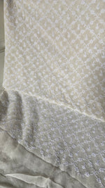Load image into Gallery viewer, Lucknowi Handcrafted Pure Silk Georgette Chikankari Unstitched Men's Kurta Fabric - HONC0333625