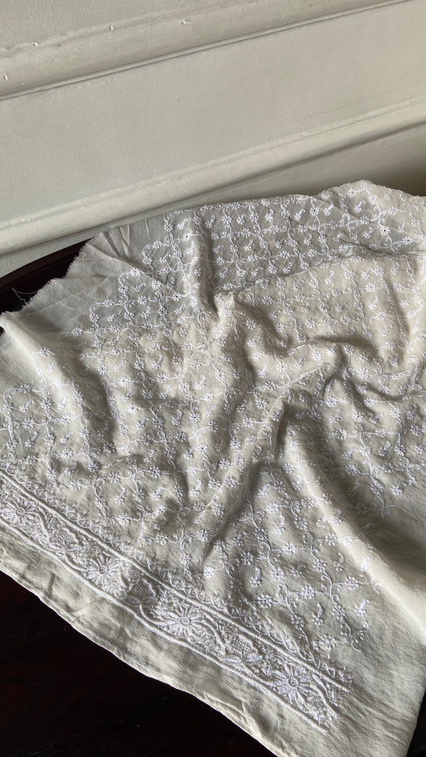 Lucknowi Handcrafted Pure Silk Georgette Chikankari Unstitched Men's Kurta Fabric - HONC0333625