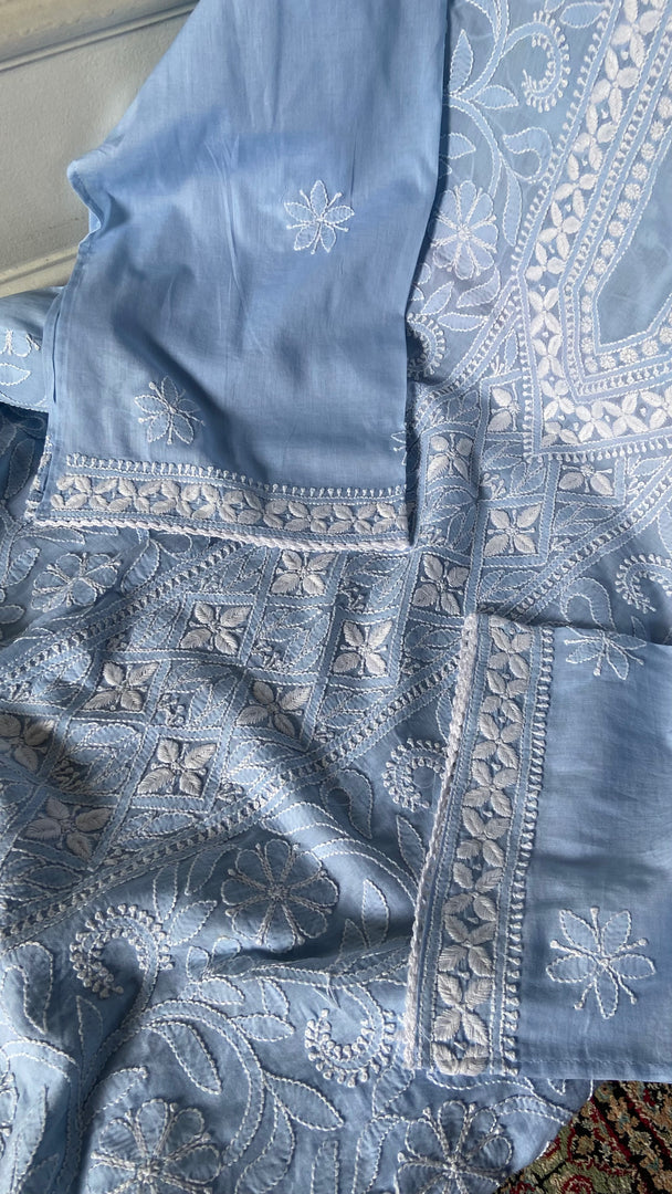 Women's Lakhnavi Handcrafted Cotton Chikankari Semi Stitched Kurti Fabric - HONC0348850
