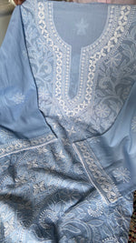 Load image into Gallery viewer, Women's Lakhnavi Handcrafted Cotton Chikankari Semi Stitched Kurti Fabric - HONC0348850
