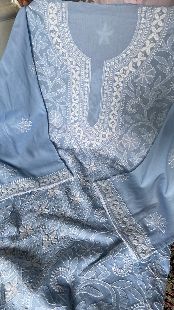 Women's Lakhnavi Handcrafted Cotton Chikankari Semi Stitched Kurti Fabric - HONC0348850