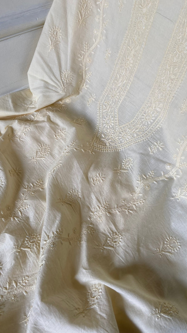 Women's Lakhnavi Handcrafted Unstitched Cotton Chikankari Kurta Dupatta Set - HONC0362873