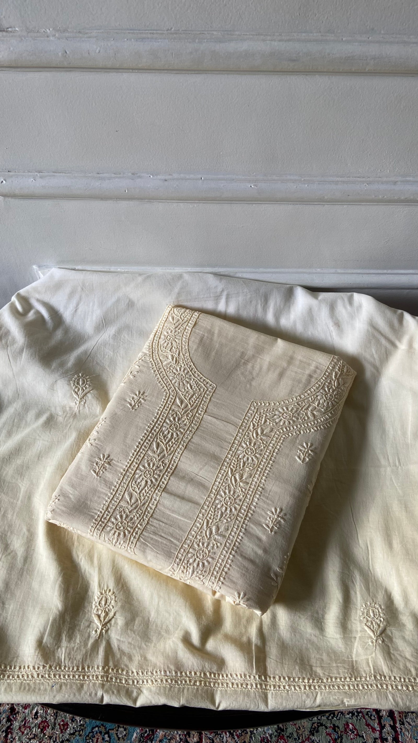 Women's Lakhnavi Handcrafted Unstitched Cotton Chikankari Kurta Dupatta Set - HONC0362873