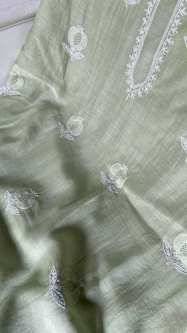Women's Lakhnavi Handcrafted Mul Chanderi Unstitched Chikankari Full Suit- HONC0345278