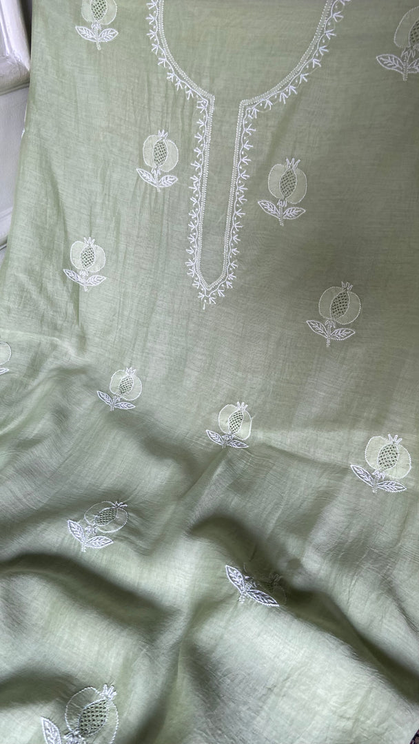 Women's Lakhnavi Handcrafted Mul Chanderi Unstitched Chikankari Full Suit- HONC0345278