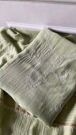 将图像加载到图库查看器中， Women's Lakhnavi Handcrafted Mul Chanderi Unstitched Chikankari Full Suit- HONC0345278
