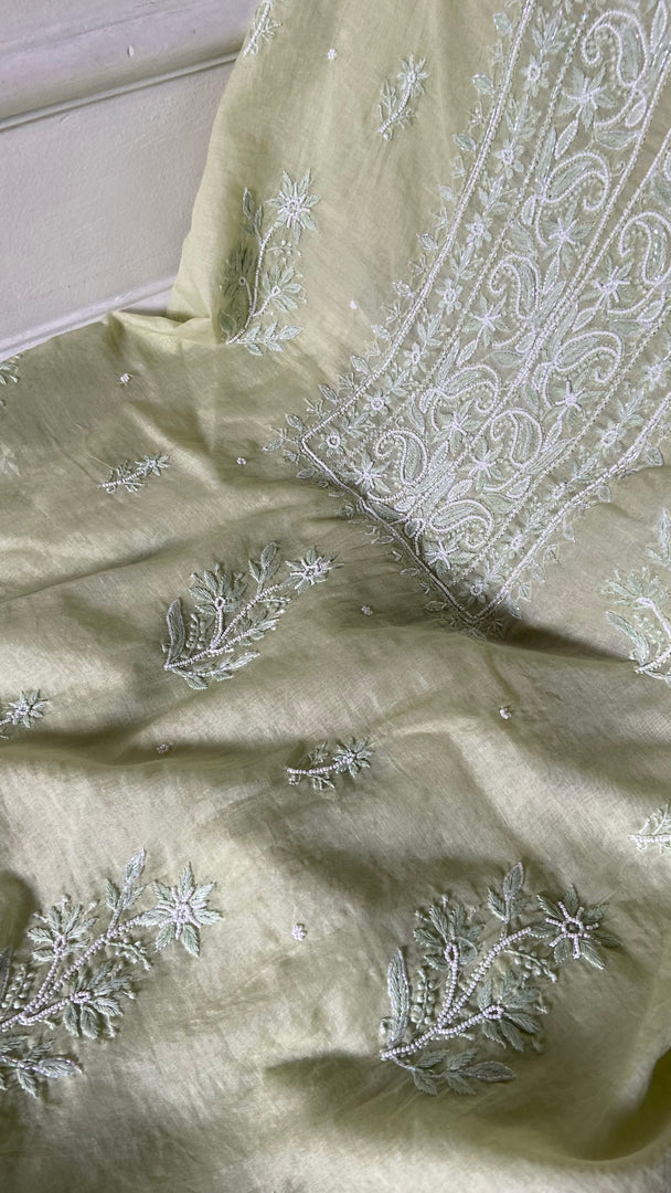 ‹› Women's Lakhnavi Handcrafted Chanderi Silk Unstitched Chikankari Full Suit - HONC0354635