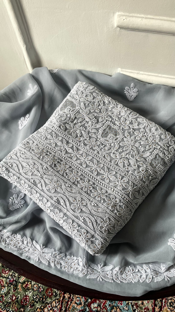 Women's Lucknowi Handcrafted Faux-Georgette Chikankari Suit Material - HONC0263367