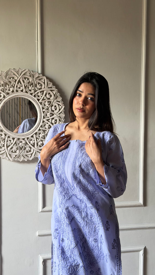 Women's Lakhnavi Handcrafted Cotton Chikankari Kurti - HONC0347155