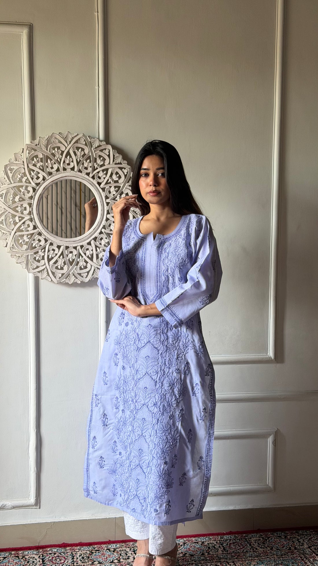 Shreea Women's Lakhnavi Handcrafted Cotton Chikankari Kurti - HONC0347155